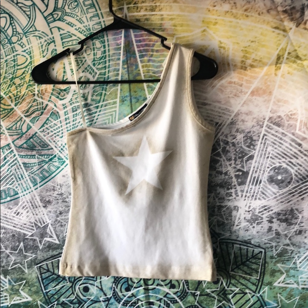 Blue Asphalt one shoulder top